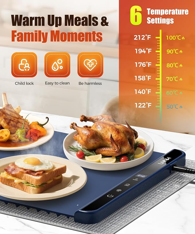 Warming Mat for Food, 46x15 Inch, Dark Blue, Fast Heat, Child Lock | Includes - Image 3