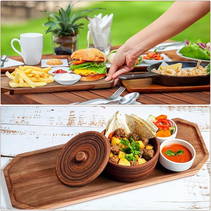 Dandat 12 Pack Wooden Serving Platter Acacia Wood Platters 16 x 5 Inch Rustic Serving Tray Rectangular Charcuterie Board Cheese Plate for Home Decor Dessert Vegetables Fruit Cookie