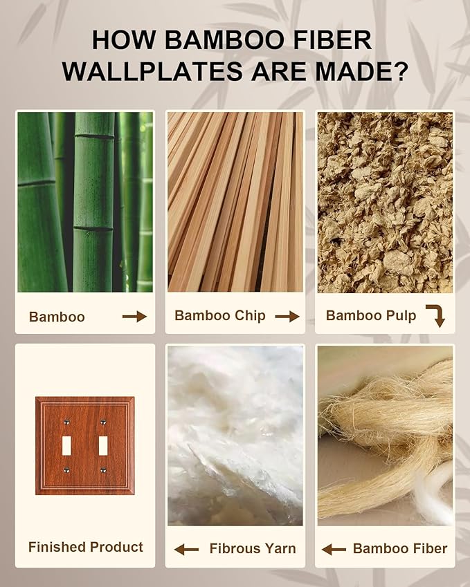2-Pack Double Toggle Light Switch Cover Plate, Durable Natural Bamboo Fiber Decorative Switch Plate Covers, Wood Grain 2 Gang Wall Plate, Corrosion Resistant
