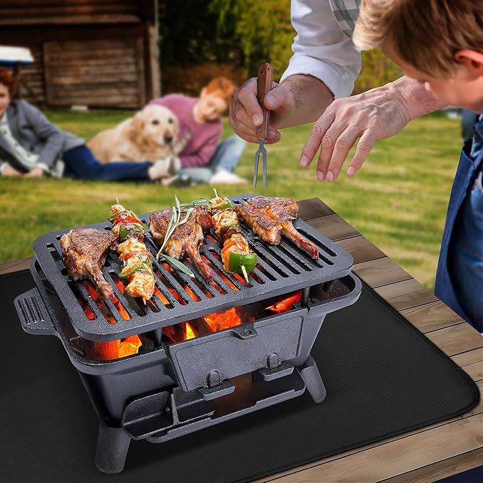 Grill Mats for Outdoor Grill Table Mat, Heat Resistant Mats for Countertop and Grill Table, Portable Charcoal and Propane Gas Grill, Pizza Oven Compatible with Blackstone, Ninja 24x36x0.02in, Black