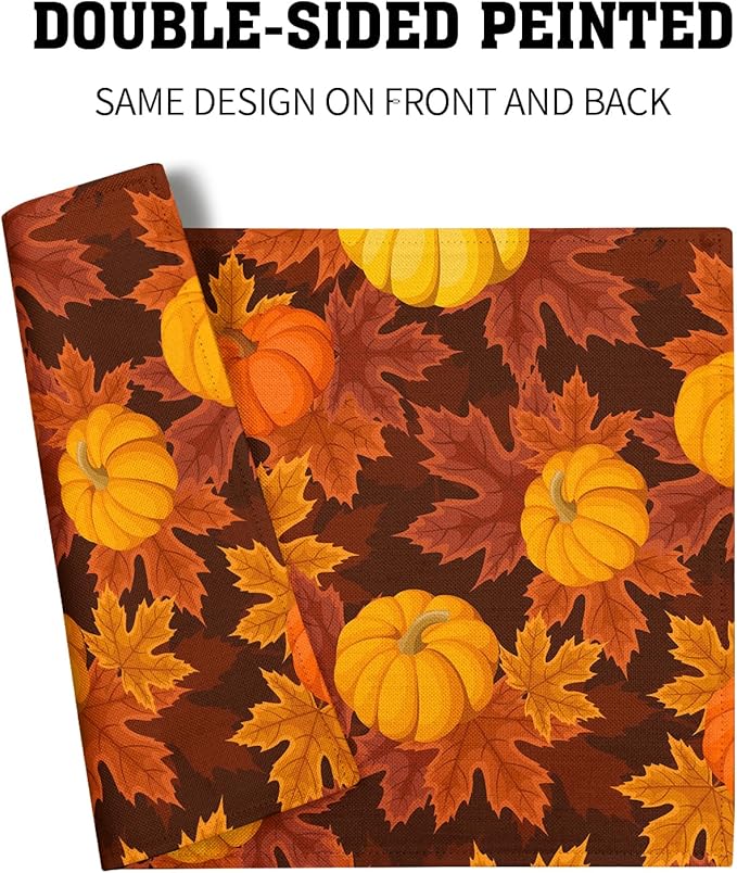 aportt Fall Placemats Set of 4 Autumn Pumpkin Leaves Linen Place Mat Washable Non-Slip Heat Resistant 12×18 Inch Thick Place Mats Decorative Fabric Table Mat for Dining Table