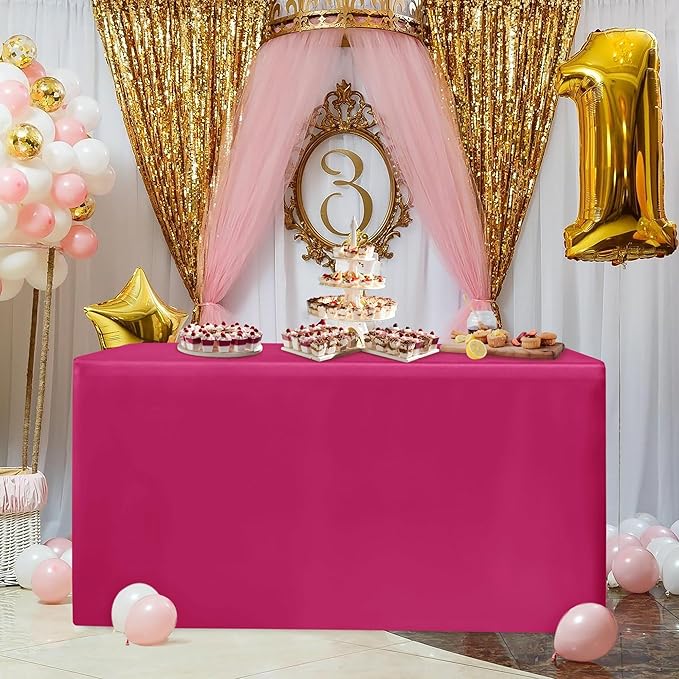 HolidayIdeas 2 Pack Fitted Tableclothes - 48 x 24 Inch - Fuchsia/Hot Pink Rectangle Tablecloths for 4 Foot Tables, Polyester Fabric Table Covers for Folding Table, Parties, Baby Shower, Trade Show
