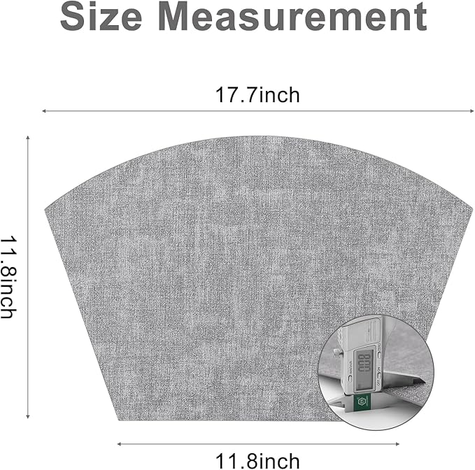 Homaxy Round Table Placemats Set of 4, Washable Wedge Shaped Faux Leather Table Mats, Wipeable Kitchen Dinner Place Mats for Indoor Outdoor, Light Grey