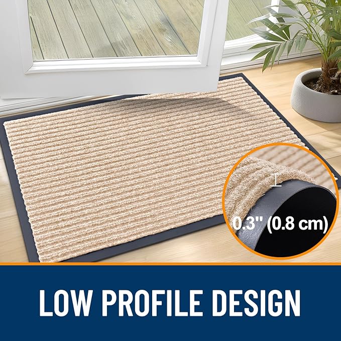 OLANLY Front Door Mat Indoor Outdoor Entrance, Waterproof Heavy Duty Doormat, Fade Resistant, Low Profile, Easy Clean Patio Porch Welcome Floor Mats for Entry, 40x32, Beige
