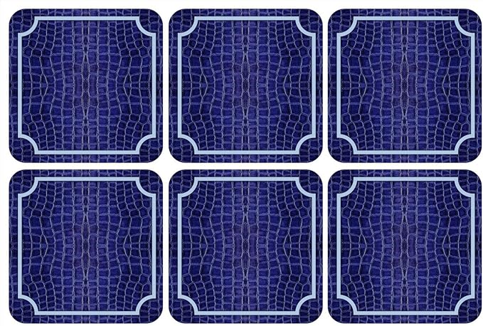 Pimpernel Blue Croc Leather Coasters, Heat & Stain Resistant Lacquered Finish by Pimpernel