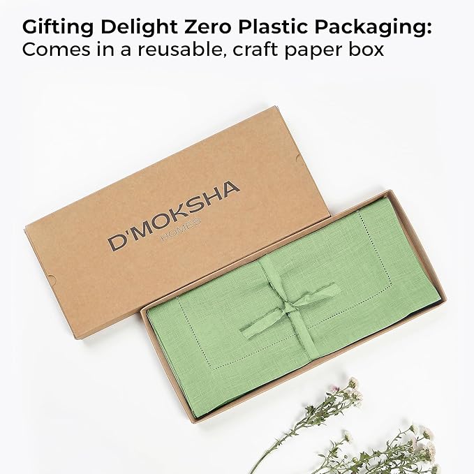 D'Moksha Homes Linen Sage Green Table Runner 60 Inches - Classic Hemstitch, 100% Pure Linen Coffee Table Runner 14 x 60 Inch Ideal for Dresser Tables - Spring, St Patricks Day, Easter