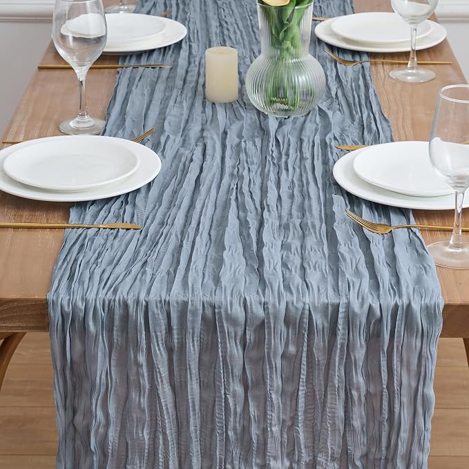 Asee'm 12pcs Dusty Blue Cheesecloth Table Runner Summer 10FT Gauze Rustic | - Image 2