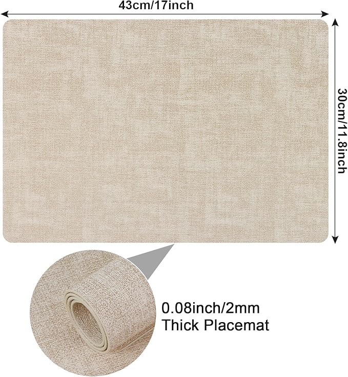 Faux Leather Placemats Set of 6, Heat Resistant Wipeable Washable Vinyl Place Mats, Waterproof Anti-Slip Dining Table Mats, Suitable for Indoor & Outdoor Use (Beige)