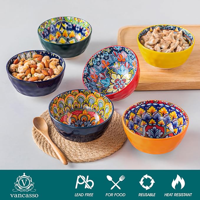 vancasso 12 Oz Ceramic Cereal Bowls Set of 6, Bohemian Soup Oatmeal Bowls | - Image 4