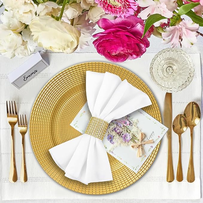 100 Pcs Gold Charger Plates Bulk, 13" Reusable Reef Serving Gold Chargers for Dinner Plates , Round Plastic Shiny Decorative Charger Plate for Wedding, Catering, Parties, Restaurant, Home Dinner Use