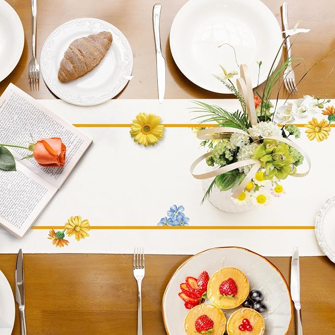Summer Sunflowers Daisies Table Runner Birds Burlap Table Runners, Vibrant - Image 8