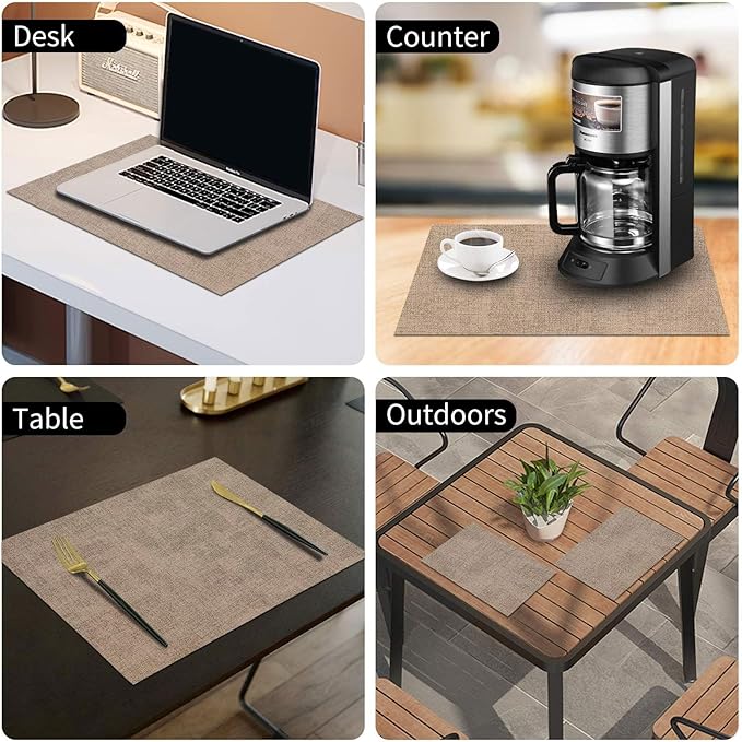 homing Faux Leather Heat Resistant Placemats 12 Packs, Waterproof Wipeable Dining PU Place Mats for Indoor & Outdoor, Easy to Clean, Camel