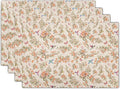 Floral Birds Placemats - Spring Summer Place Mat Set of 4 Hummingbird Butterfly Tablemats 12x18 for Party Kitchen Dining