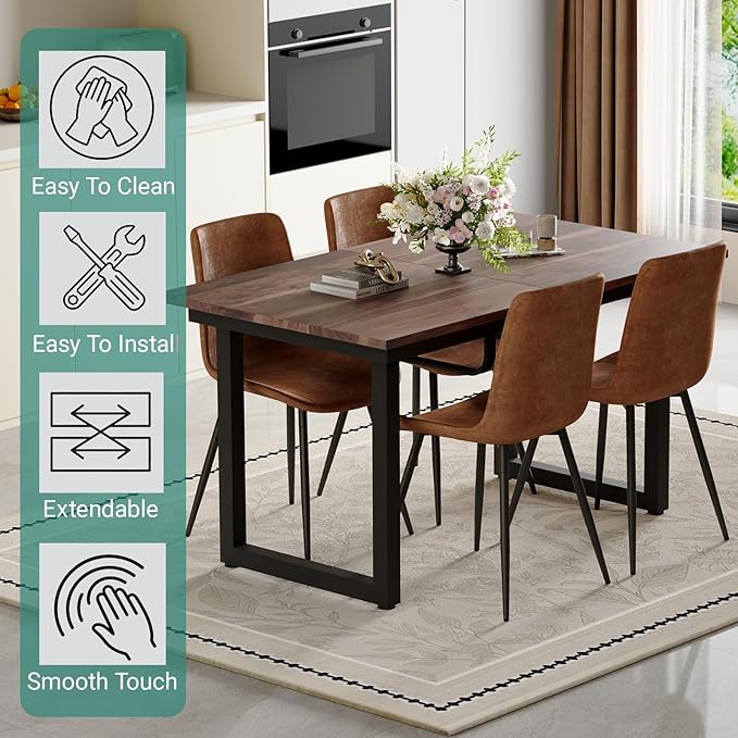 Extendable Dining Table Set for 4, 55"–71" Modern Wood Kitchen Table with 4 Upholstered Chairs, Space-Saving for Living Room Apartment, Sturdy & Comfortable, Easy Assembly