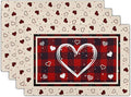 Giwawa Valentine Decorative Placemats Set of 4-12"x18" Love Heart Place Mat with Red Black Buffalo Plaids- Romantic Wedding Anniversary Linen Table Mats for Kitchen Dining Holiday Decor