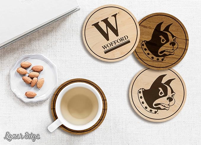 LazerEdge Wofford Terriers Wooden Coaster Set - Cherry Wood - Officially Licensed Product - 4-Pack