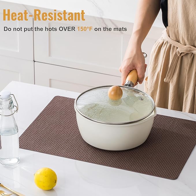 Jovono Faux Leather Placemats Set of 6, Waterproof Washable Table Mats, Easy-Clean Heat Resistant Kitchen Vinyl Place Mat for Dining Table, Restaurant, Indoor, 17.8"x11.8", Coffee