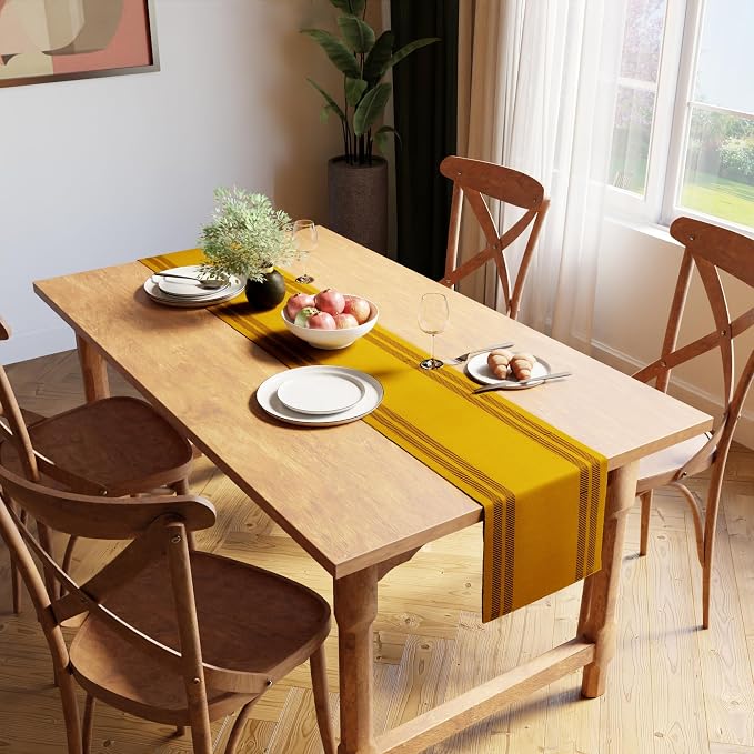 Encasa XO Table Runner, Yarn Dyed Ribbed Cotton 13"x54" | Ladder Yellow - Image 2