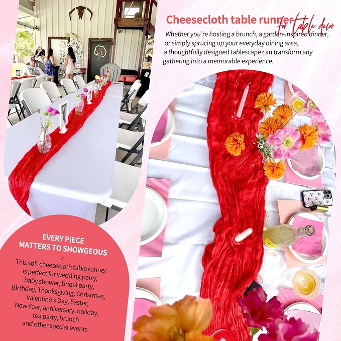 4 Pack Cheesecloth Table Runner 10FT Red Table Runner Boho Gauze Cheese Cloth - Image 8