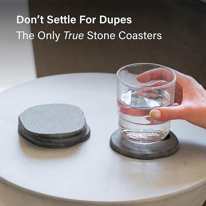Dorai Home Stone Coaster Set – 4 Absorbent Diatomite Coasters for Instant Drying, Modern Design, Slate Stone