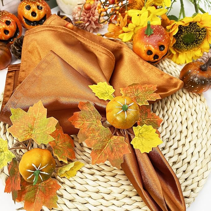 WINGFISH Fall Napkin Rings 12 Pcs Thanksgiving Napkin Rings Farmhouse Fall Pumpkin Napkin Holder for Thanksgiving Table Decorations, Fall Banquet, Holiday Dinner Party