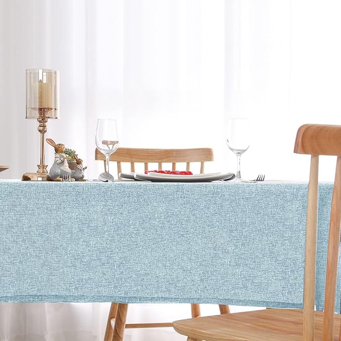 Hiasan Faux Linen Square Tablecloth - Wrinkle and Stain Resistant Washable Table Cloth for Kitchen Dining Room Holiday Table Cover for Dinner, Lux Slate Blue, 60 x 60 Inch