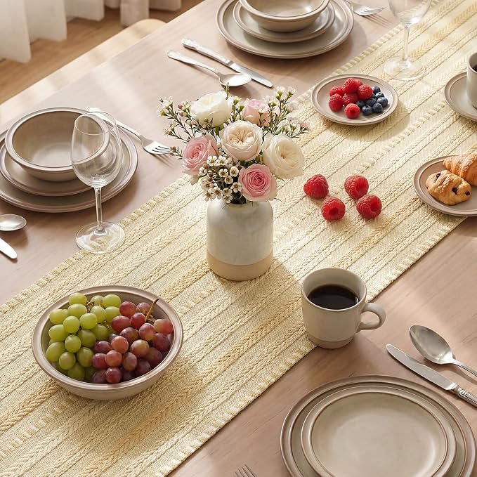 Artoid Mode Burlap Brown Farmhouse Stripe Braided Table Runner 12x72 Inch | - Image 4