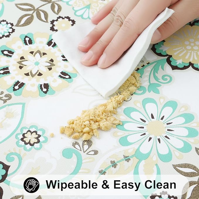 Smiry Rectangle Table Cloth Cover, Waterproof Elastic Fitted Picnic Tablecloth for 6 Foot Tables, Wipeable Flannel Backed Vinyl Tablecloths for Camping, Dining, Outdoor (Teal & White, 30" x 72")