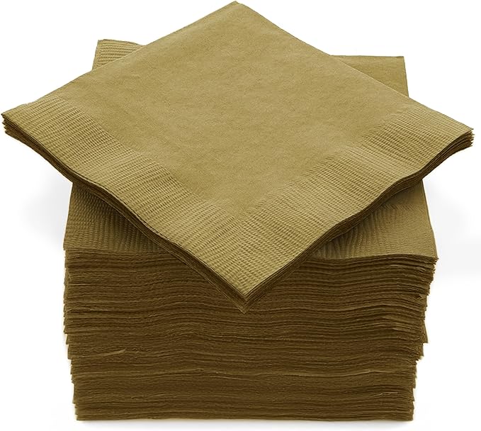 100 Pack Gold Beverage Napkins, Big Party Pack, 2 Ply, Ideal for Wedding, Party, Birthday, Dinner, Lunch, Cocktails. (5” x 5”) by Amcrate