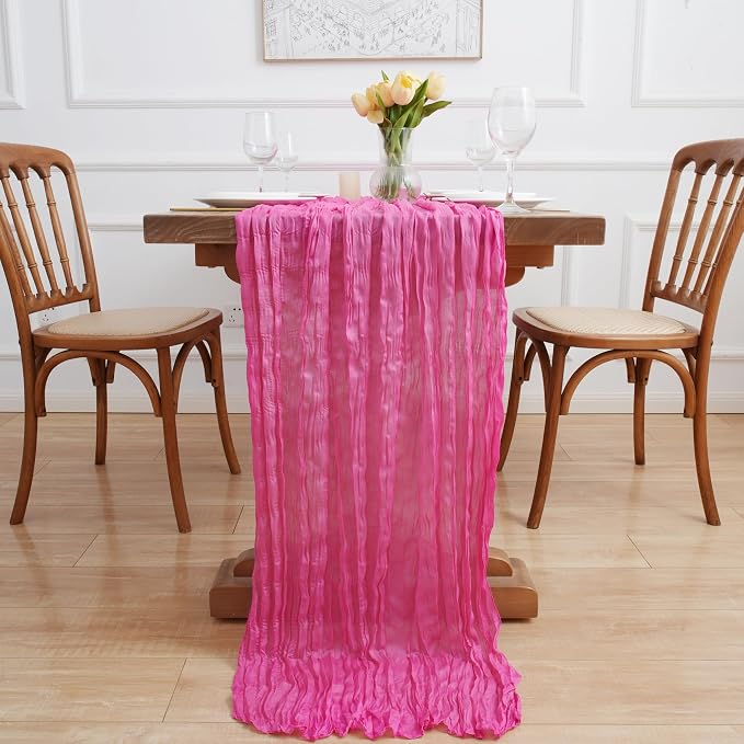 Asee'm 3pcs Hot Pink Cheesecloth Table Runner Summer 10FT Fuchsia Gauze | Boho - Image 6