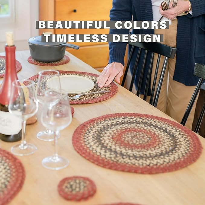 Homespice Chester Braided Oval Table Runner, Rustic Lodge Decor, Red 11x36 - Jute Dining Table Accessories - Rich Colors, Easy to Clean, Durable and Protects Furniture