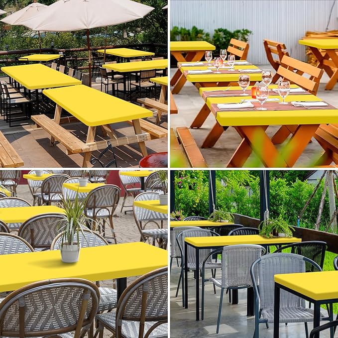 homing 2 Pack Rectangle Table Cloth, Elastic Fitted Fabric Tablecloth Fits for 4 Foot Folding Tables, Washable Table Cover for Picnic, Camping, Indoor & Outdoor (Yellow, 24" x 48")
