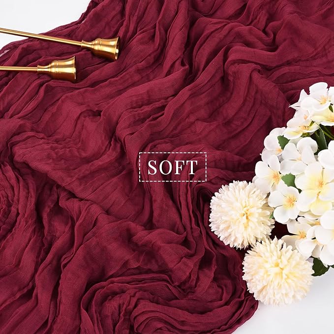 10FT 12 Pcs Burgundy Cheesecloth Table Runner Gauze Fabric Boho Cheese Cloth - Image 4