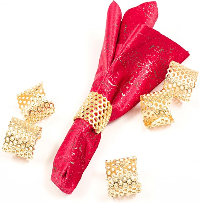 CLEENTABLE Decorative Honeycomb Napkin Rings 10 Pcs Elegant Dining Metal Serviette Holders for Home Décor, Christmas, Easter, Thanksgiving, and Everyday Dining Decor (Gold)