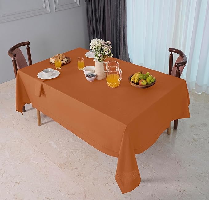 D'Moksha Homes Rust Tablecloth 60 x 108 Inch - 100% Pure Linen Rectangular Tablecloth - Machine Washable Table Cloth for Spring, Easter