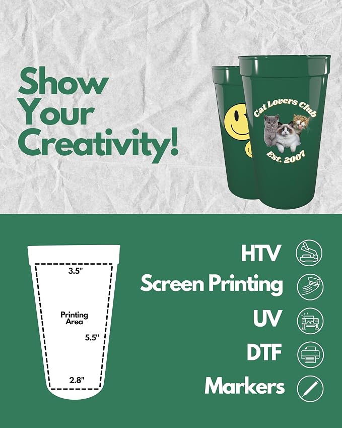 PartyPrints 10 Pack 32 oz Kelly Green Reusable Blank Plastic Cups, Colored - Image 3