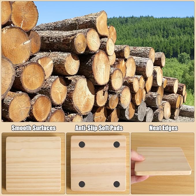24 Pack 4 Inch Unfinished Square Wood Coasters - Image 3