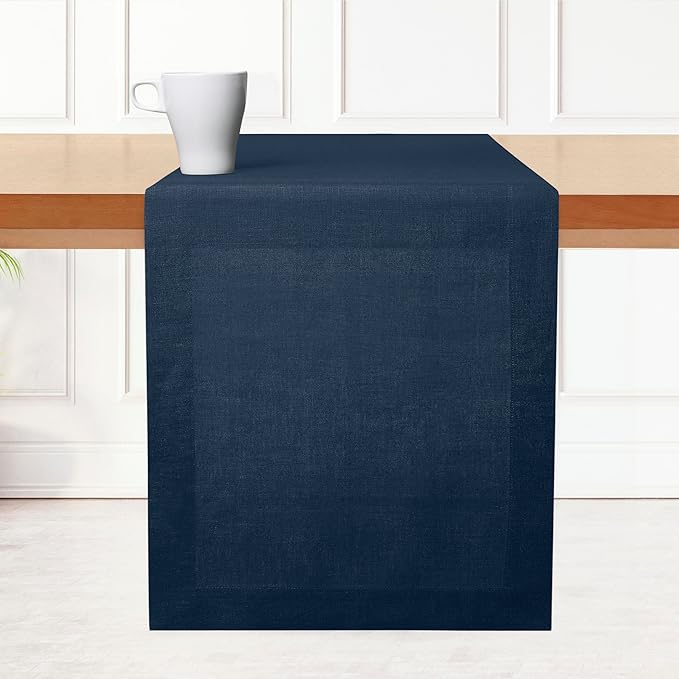 D'Moksha Homes Linen Table Runner 60 Inches - 100% Pure Linen Navy Blue Table Runner 14 x 60 Inch for Coffee Tables, Dresser, Easter - Machine Washable