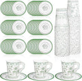 Whaline 80 Pcs Green White Floral Paper Tea Cups and Saucers Porcelain by Whaline