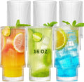 Qipecedm® 6 Pack Ribbed Drinking Glasses, 16 oz Vintage Glass Cups, Highball by Qipecedm