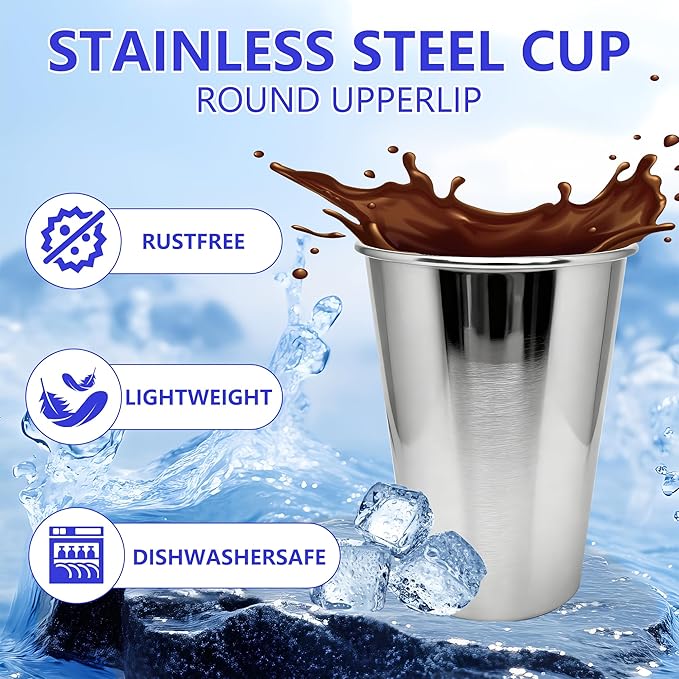20PCS 20-OZ Tainless Steel Cups,Metal Cups, Stainless Steel Pint CupsStackable Unbreakable Drinking Glasses for Party, BBQ Camping, (4)