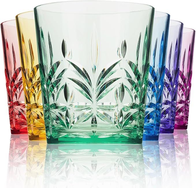 Bravario Royal Plastic Drinking Glasses, 13 oz Set of 6, Plastic Cups Reusable by Bravario