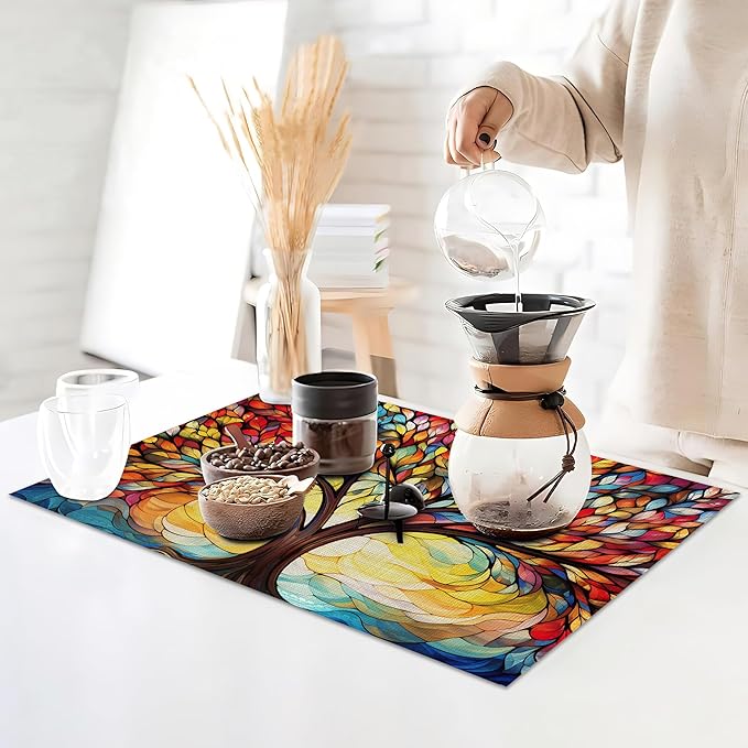 6 Pcs Placemats,Colorful Tree Placemat,Abstract Table Mats Washable Recyclable Table Placemats for Indoor Outdoor Heat Resistant Kitchen Dining 12"x18"