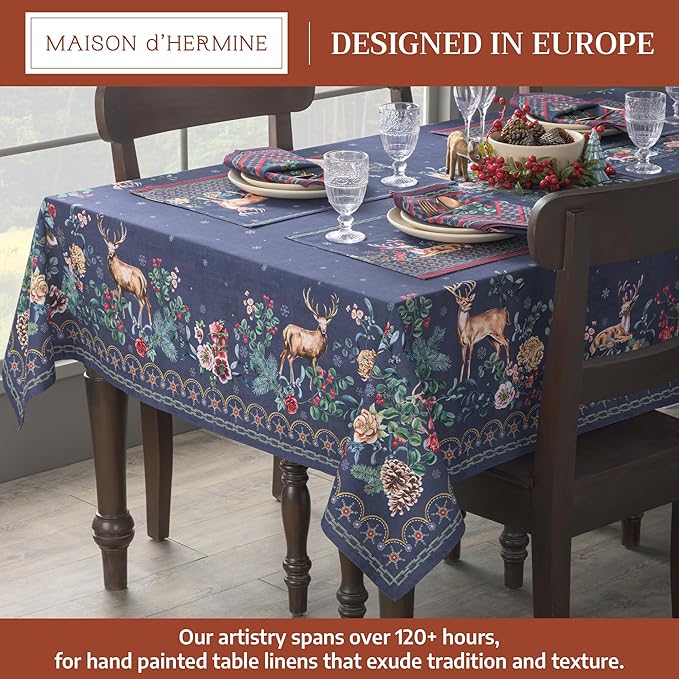 Maison d' Hermine Table Cloth Square Table 100% Cotton 60 x 60 Inches Fall Tablecloth Reusable Everyday Use for Thanksgiving Christmas Decorations Dining Farmhouse Party (Christmas Joy)