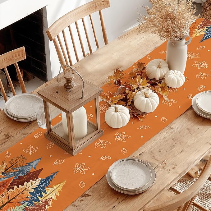 Fall Watercolor Trees & Maple Leaves Table Runner 13x60 Inch, Rustic Farmhouse - Image 3