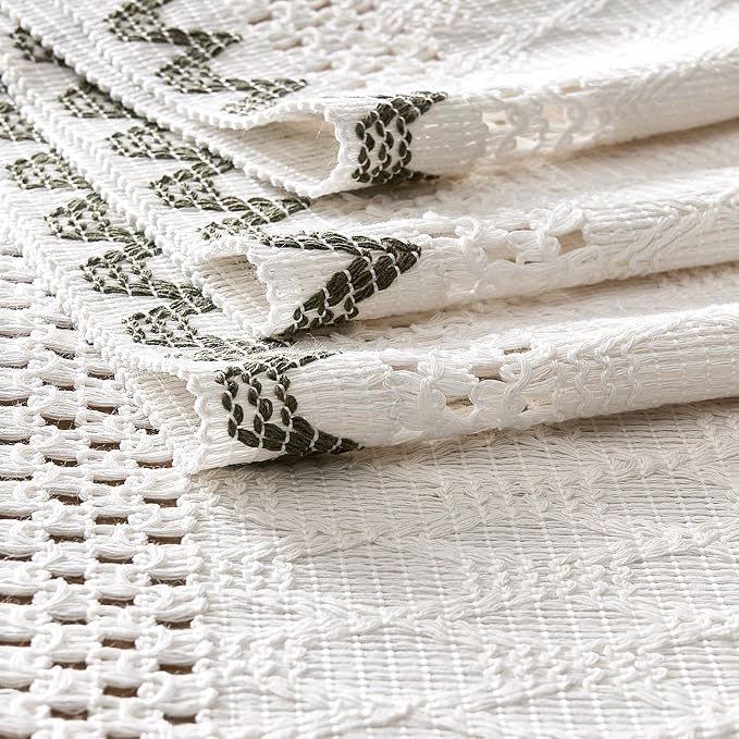 Macrame Side Trim Boho Woven Table Runner, Moss 12x108 Inch | Crochet Hollow - Image 7