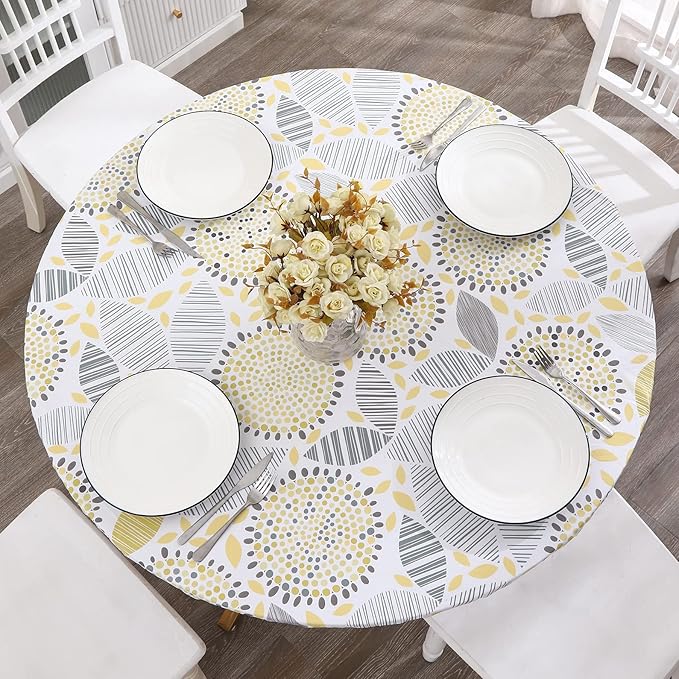 Walrus Round Vinyl Fitted Tablecloth with Flannel Backing Elastic Edge Design Table Cover Waterproof Oil-Proof PVC Table Cloth Stain-Resistant Best for 37"-44" Round