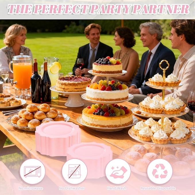 COLOSUS 60pcs Pink Plastic Dessert Plates - 7.5 Inch- Heavy Duty Disposable Plastic Appetizer/Salad/Cake Plates for Party Wedding and Everyday Use,Valentine's Day