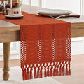 Macrame Style Boho Table Runner, 12x48 Inch Dark Orange | Woven Boho Table by ZEEMARTONLINE