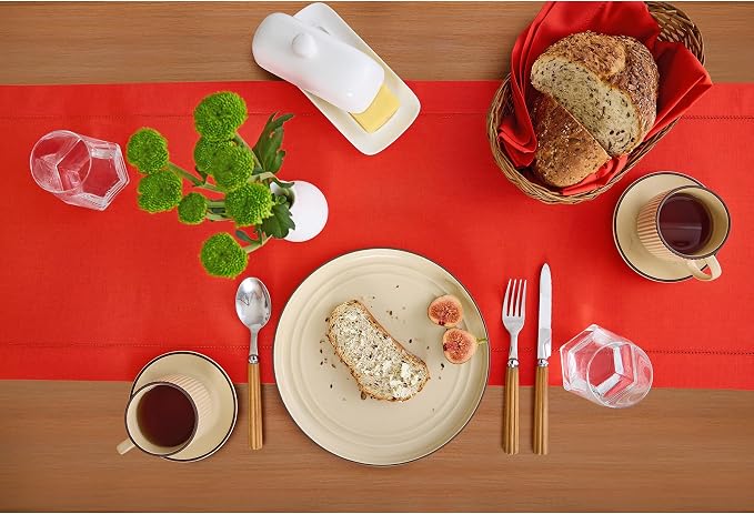 Solino Home Cotton Linen Dining Table Runner Poppy Red Woven, 14 x 108 in | - Image 3